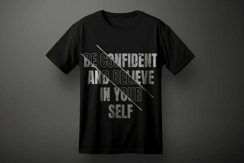 Black T-shirt featuring bold slogan typography graphic design